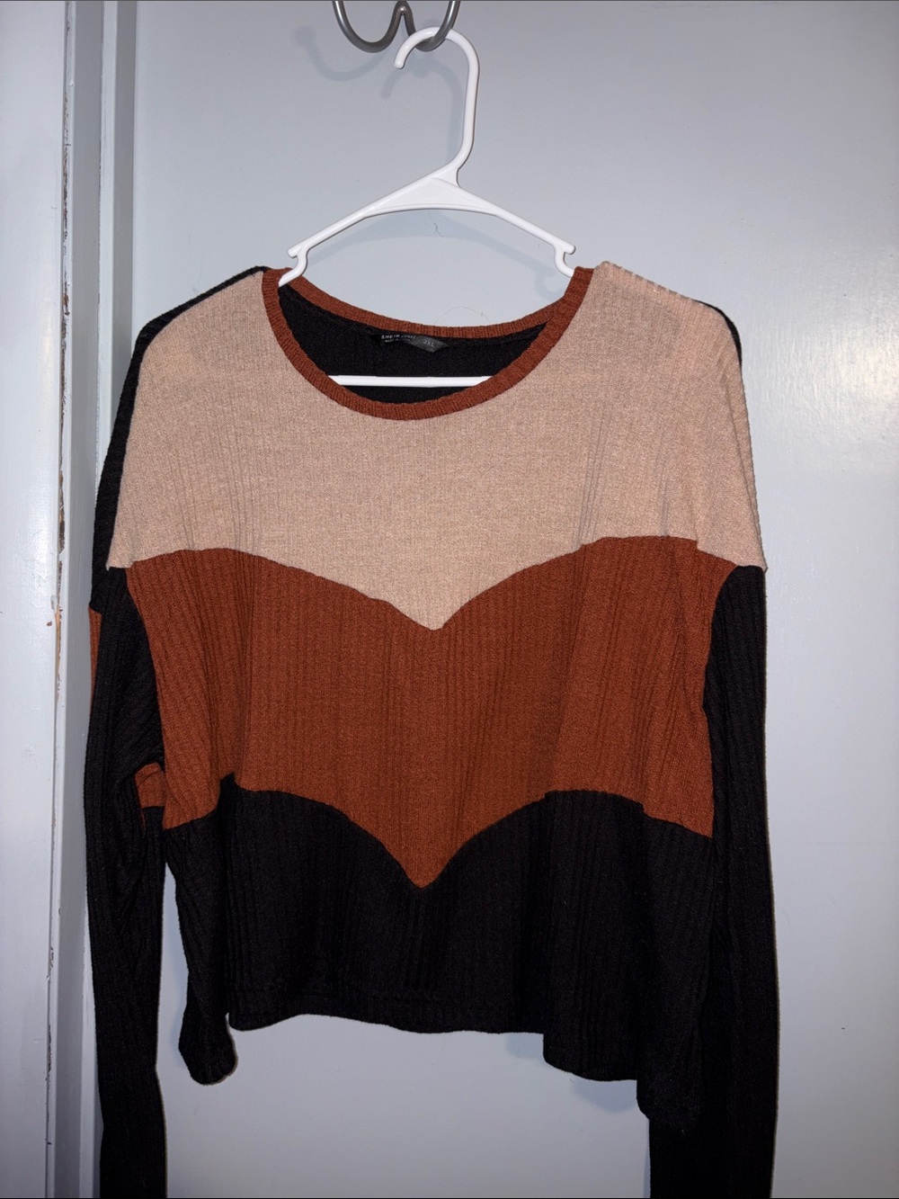 Colorblock Long Sleeve Sweater - Beige, Rust & Black